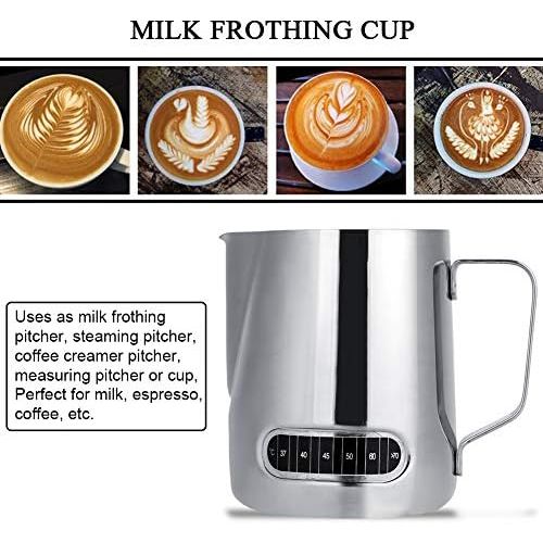  Zerodis Milchkannchen Milk Pitcher 600ml milchkanne edelstahl Milch Aufschaumen Krug mit Temperatur Anzeige perfekt fuer Milchaufschaumer Cappuccino Milchschaum Cafe Art Aufschaumkannchen