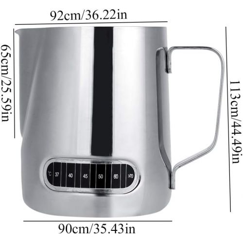  Zerodis Milchkannchen Milk Pitcher 600ml milchkanne edelstahl Milch Aufschaumen Krug mit Temperatur Anzeige perfekt fuer Milchaufschaumer Cappuccino Milchschaum Cafe Art Aufschaumkannchen