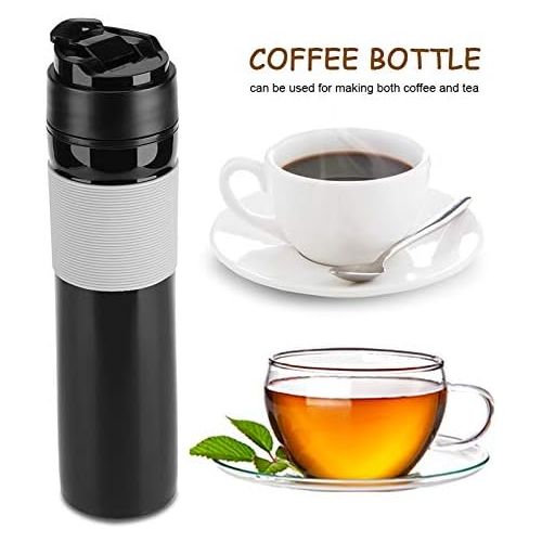  Zerodis 350ml Portable Tea and Coffee Maker Bottle Coffee Press Bottle Travel French Press Coffee Maker for Commuter Camping Outdoors and Office(Black)