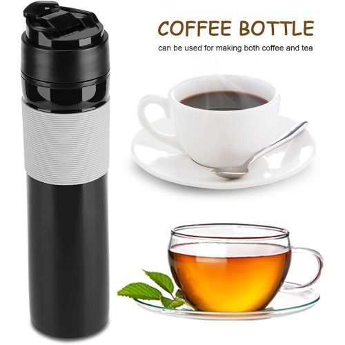  Zerodis 350ml Portable Tea and Coffee Maker Bottle Coffee Press Bottle Travel French Press Coffee Maker for Commuter Camping Outdoors and Office(Black)