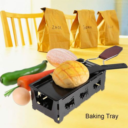  [아마존베스트]Zerodis Mini Raclette Foldable Tea Light Raclette Non-Stick Rotaster Baking Tray Set Carbon Steel Home Kitchen Grill Tool with Wooden Handle