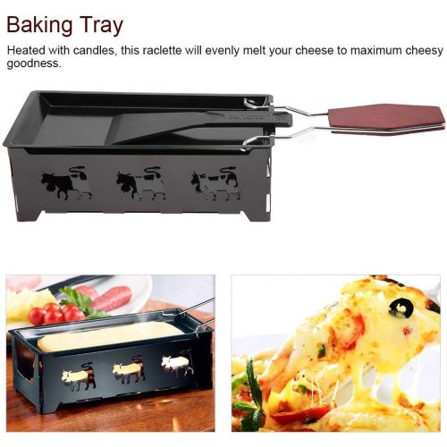  [아마존베스트]Zerodis Mini Raclette Foldable Tea Light Raclette Non-Stick Rotaster Baking Tray Set Carbon Steel Home Kitchen Grill Tool with Wooden Handle