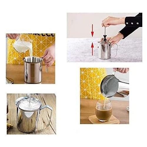  [아마존베스트]Zerodis Manual Milk Frother Stainless Steel Double Mesh 400ml/800ml Latte Cappuccino Macchiato Hot Chocolate Coffee (400ml)