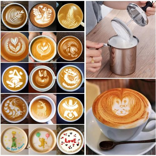  [아마존베스트]Zerodis Manual Milk Frother Stainless Steel Double Mesh 400ml/800ml Latte Cappuccino Macchiato Hot Chocolate Coffee (400ml)