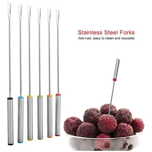  [아마존베스트]Zerodis 6 stainless steel forks dessert skewer fondue pot forks kitchen tool crockery perfect for cheese, meat, chocolate, dessert