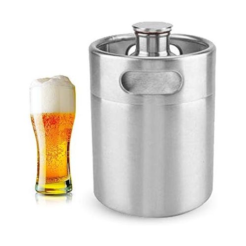  [아마존베스트]Zerodis Mini Stainless Steel Beer Barrel Growler Keg Portable Beer Craft Barrel with Spiral Lid for Home Brewing Hotel Bar Pub 2L