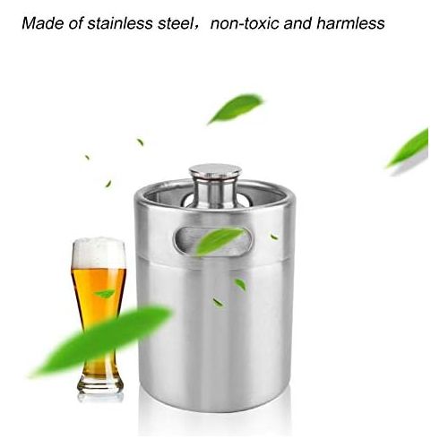 [아마존베스트]Zerodis Mini Stainless Steel Beer Barrel Growler Keg Portable Beer Craft Barrel with Spiral Lid for Home Brewing Hotel Bar Pub 2L