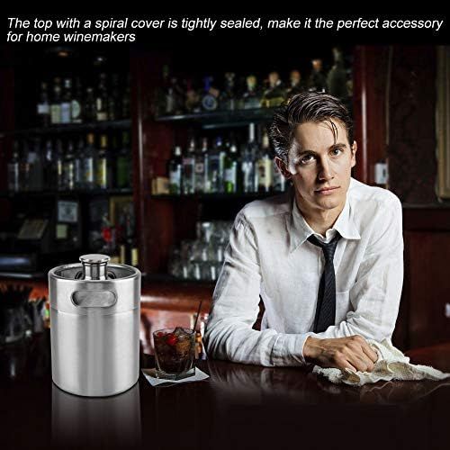  [아마존베스트]Zerodis Mini Stainless Steel Beer Barrel Growler Keg Portable Beer Craft Barrel with Spiral Lid for Home Brewing Hotel Bar Pub 2L