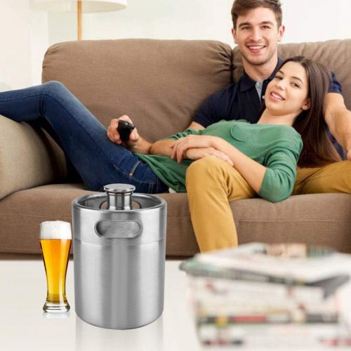  [아마존베스트]Zerodis Mini Stainless Steel Beer Barrel Growler Keg Portable Beer Craft Barrel with Spiral Lid for Home Brewing Hotel Bar Pub 2L