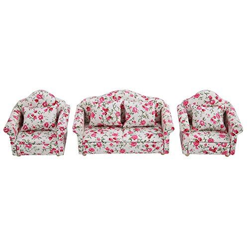  Zerodis Doll House Sofa, 1/12 Scale Miniature Flower Pattern Sofa Cushion Set Doll House Furniture Accessory Living Room Decor for Dollhouse(#2)