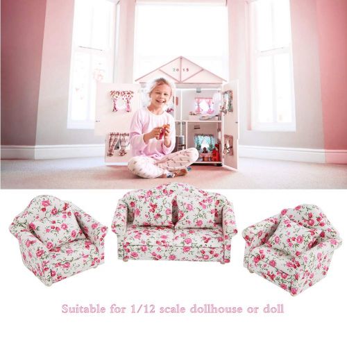  Zerodis Doll House Sofa, 1/12 Scale Miniature Flower Pattern Sofa Cushion Set Doll House Furniture Accessory Living Room Decor for Dollhouse(#2)