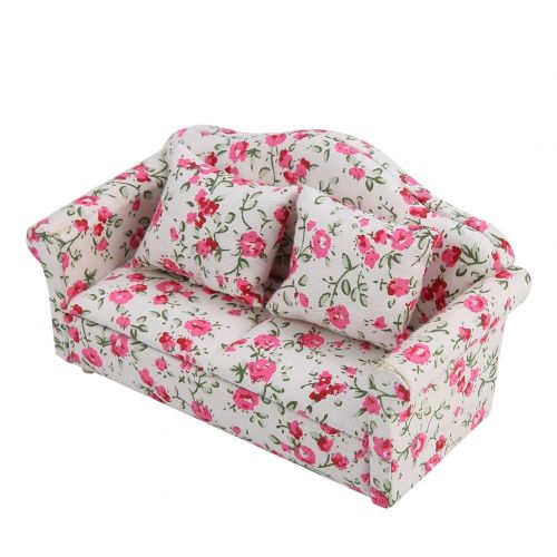  Zerodis Doll House Sofa, 1/12 Scale Miniature Flower Pattern Sofa Cushion Set Doll House Furniture Accessory Living Room Decor for Dollhouse(#2)