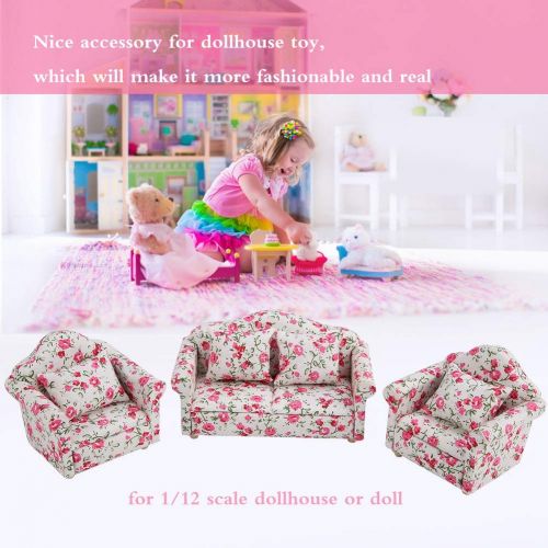  Zerodis Doll House Sofa, 1/12 Scale Miniature Flower Pattern Sofa Cushion Set Doll House Furniture Accessory Living Room Decor for Dollhouse(#2)