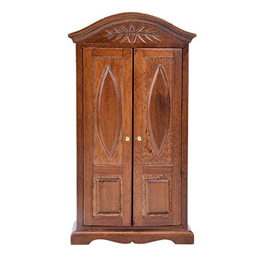  Zerodis Dollhouse Wardrobe,1:12 Simulation Miniature Bedroom Furniture Wooden Vintage Cabinet for Fairy Gardens Doll House Decoration Accessories (Brown)