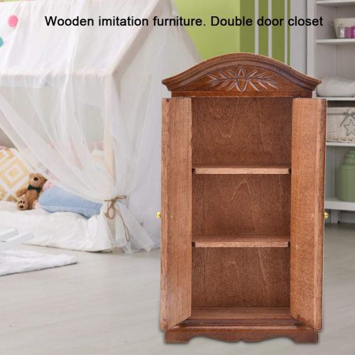  Zerodis Dollhouse Wardrobe,1:12 Simulation Miniature Bedroom Furniture Wooden Vintage Cabinet for Fairy Gardens Doll House Decoration Accessories (Brown)