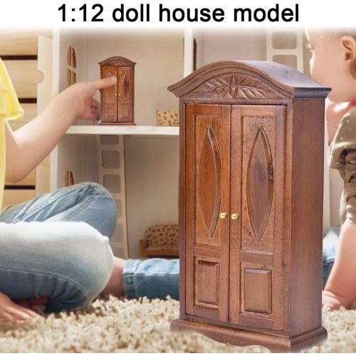  Zerodis Dollhouse Wardrobe,1:12 Simulation Miniature Bedroom Furniture Wooden Vintage Cabinet for Fairy Gardens Doll House Decoration Accessories (Brown)