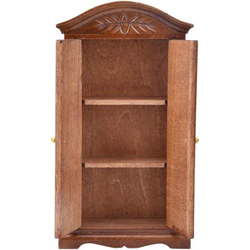  Zerodis Dollhouse Wardrobe,1:12 Simulation Miniature Bedroom Furniture Wooden Vintage Cabinet for Fairy Gardens Doll House Decoration Accessories (Brown)