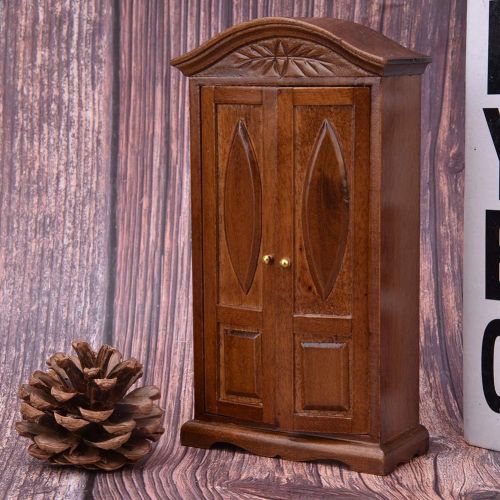  Zerodis Dollhouse Wardrobe,1:12 Simulation Miniature Bedroom Furniture Wooden Vintage Cabinet for Fairy Gardens Doll House Decoration Accessories (Brown)