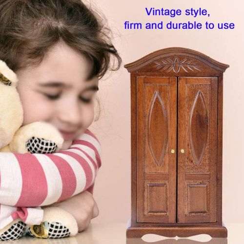  Zerodis Dollhouse Wardrobe,1:12 Simulation Miniature Bedroom Furniture Wooden Vintage Cabinet for Fairy Gardens Doll House Decoration Accessories (Brown)