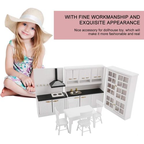  Zerodis 1:12 Scale Doll House Mini Dining Room Kitchen Furniture Model Set, Dollhouse Miniature Desk Chair Storage Rack Ornaments Decoration Kit