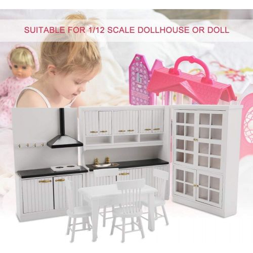  Zerodis 1:12 Scale Doll House Mini Dining Room Kitchen Furniture Model Set, Dollhouse Miniature Desk Chair Storage Rack Ornaments Decoration Kit