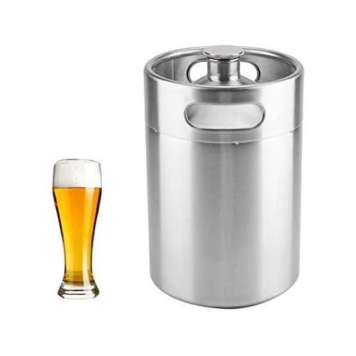  Zerone Bierfass Mini-Fass Stil Growler Edelstahl Bierzubehoer halt Bier Doppelgriffe fuer Zuhause Camping Picknick 3.6L