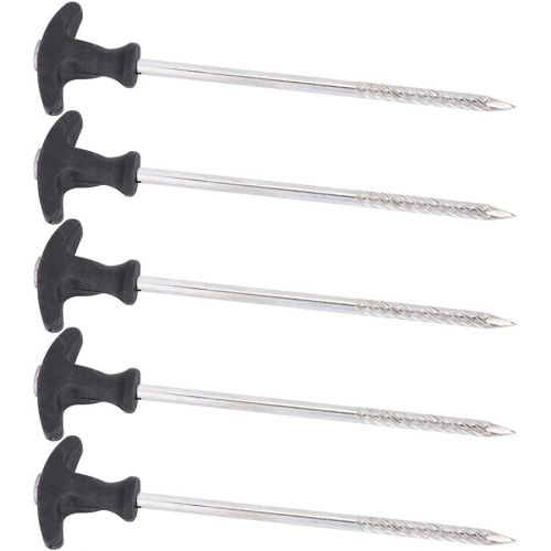  Zerone Tent Stakes,Set of 5 Heavy Duty Stainless Steel Tent Peg Ground Nails Screw Nail Stakes for Frozen Soil Ice Surface