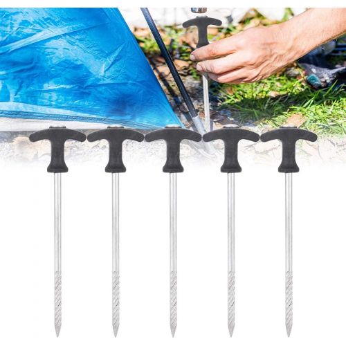  Zerone Tent Stakes,Set of 5 Heavy Duty Stainless Steel Tent Peg Ground Nails Screw Nail Stakes for Frozen Soil Ice Surface