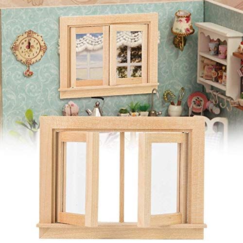  Zerone Doll Wooden Small Window,Portable Doll House Window,Mini Simulation Wood DIY Double Push Window for 1:12 Doll House Furniture Accessories