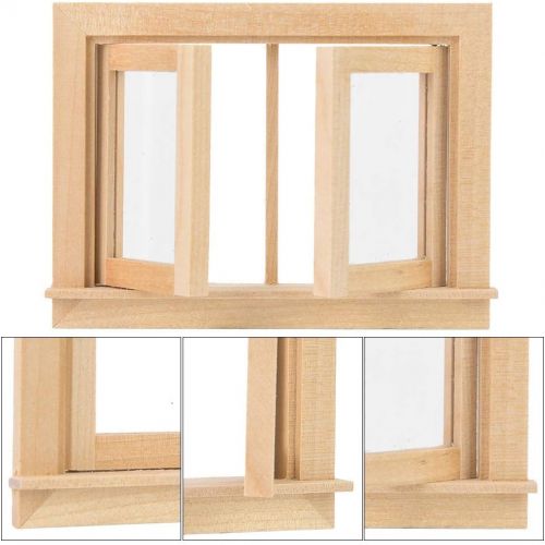  Zerone Doll Wooden Small Window,Portable Doll House Window,Mini Simulation Wood DIY Double Push Window for 1:12 Doll House Furniture Accessories