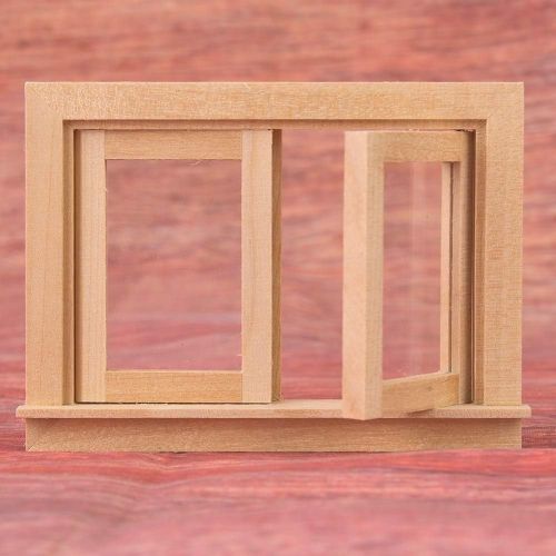  Zerone Doll Wooden Small Window,Portable Doll House Window,Mini Simulation Wood DIY Double Push Window for 1:12 Doll House Furniture Accessories