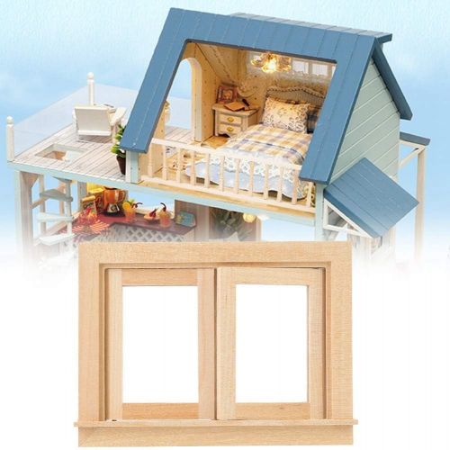  Zerone Doll Wooden Small Window,Portable Doll House Window,Mini Simulation Wood DIY Double Push Window for 1:12 Doll House Furniture Accessories