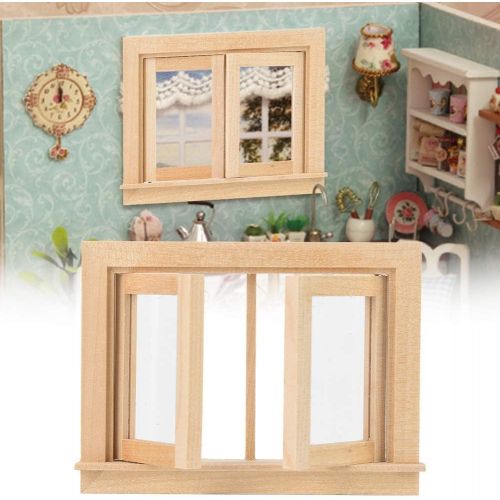  Zerone Doll Wooden Small Window,Portable Doll House Window,Mini Simulation Wood DIY Double Push Window for 1:12 Doll House Furniture Accessories