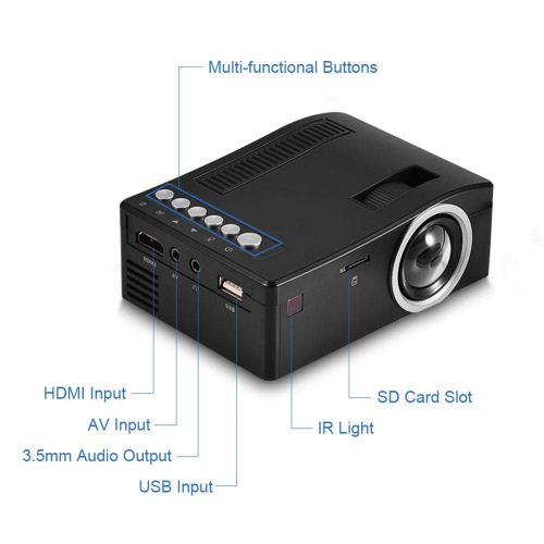  Zerone Home Theater Mini Projector HD 1080P, Portable LED Video Projector HD HDMI Media Player Home Theater Cooling Fan US Plug Home Entertainment, Support AVUSB HDMISD Input(Bl