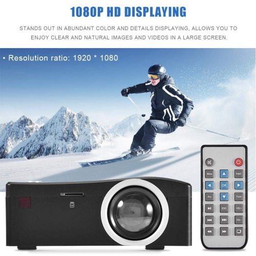  Zerone Home Theater Mini Projector HD 1080P, Portable LED Video Projector HD HDMI Media Player Home Theater Cooling Fan US Plug Home Entertainment, Support AVUSB HDMISD Input(Bl
