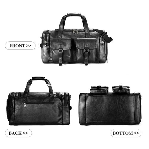  Zeroway PU Leather Travel Duffel Bag with Shoe Pouch, Carry on Bag Weekender Bag for Men Women