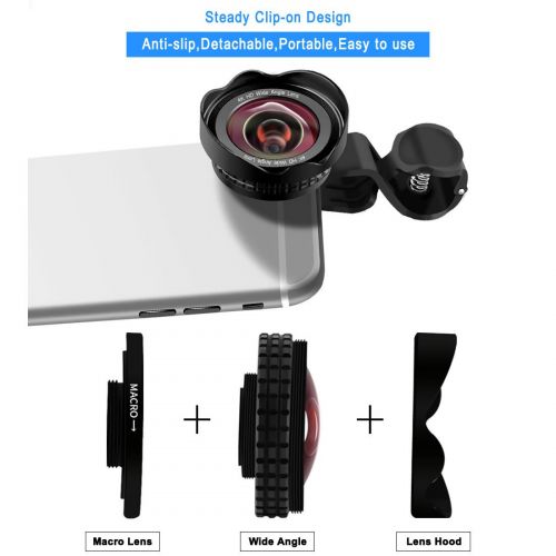  Zeshbit Cell Phone Camera Lens 2 in 1 Clip-on Lens Kit 0.45X Super Wide Angle & 20X Macro Phone Camera Lens for iPhone 8 7 6s 6 Plus 5s Samsung Android & Most Smartphones(Black)