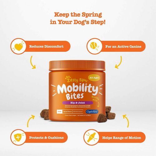  [아마존 핫딜] Zesty Paws Glucosamine for Dogs - Hip & Joint Supplement for Dog Arthritis Pain Relief - with Chondroitin & MSM - Advanced Natural Mobility Pet Soft Chews for Joints - All Breeds &