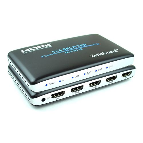  ZettaGuard Zettaguard 1 x 4 HDMI Splitter 1 In 4 Out Digital 1X4 Switch with Full HD 4K x 2K, 3840 × 2160, 3D Support (ZW140)