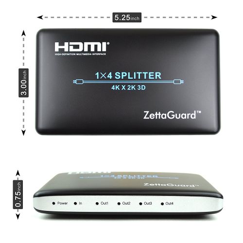  ZettaGuard Zettaguard 1 x 4 HDMI Splitter 1 In 4 Out Digital 1X4 Switch with Full HD 4K x 2K, 3840 × 2160, 3D Support (ZW140)