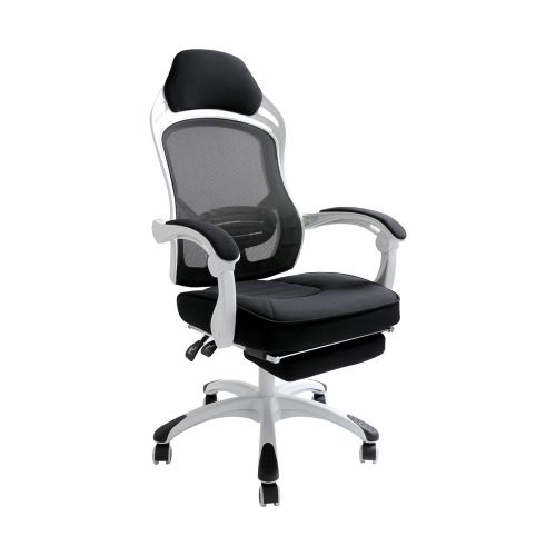  Zforce Reclinable office chair with Footrest, Lumbar support,Headrest and Armrest, Retractable Footrest (white)