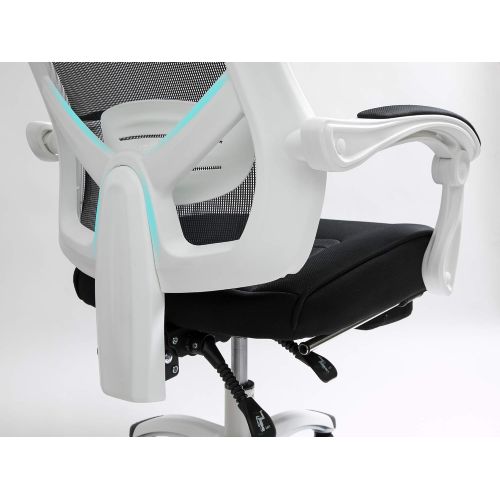  Zforce Reclinable office chair with Footrest, Lumbar support,Headrest and Armrest, Retractable Footrest (white)