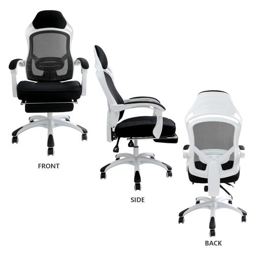  Zforce Reclinable office chair with Footrest, Lumbar support,Headrest and Armrest, Retractable Footrest (white)