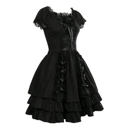  ZhangjiayuanST Black Lace up Lolita Costume Dress Girls Women Princess Gothic Fancy Dress up Cosplay Skirts