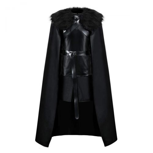  ZhangjiayuanST US Size Cosplay Jon Snow Knights Watch Costume Thrones Halloween Medieval Black PU Full Party Cape Outfits