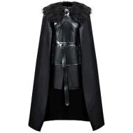 ZhangjiayuanST US Size Cosplay Jon Snow Knights Watch Costume Thrones Halloween Medieval Black PU Full Party Cape Outfits