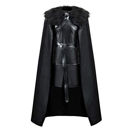  할로윈 용품ZhangjiayuanST US Size Cosplay Jon Snow Knights Watch Costume Thrones Halloween Medieval Black PU Full Party Cape Outfits