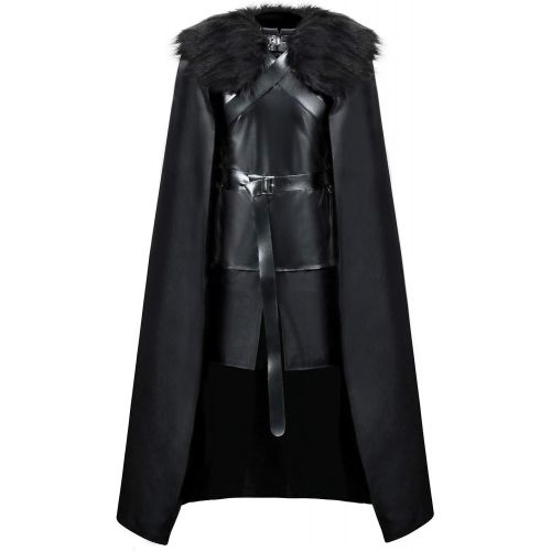  할로윈 용품ZhangjiayuanST US Size Cosplay Jon Snow Knights Watch Costume Thrones Halloween Medieval Black PU Full Party Cape Outfits