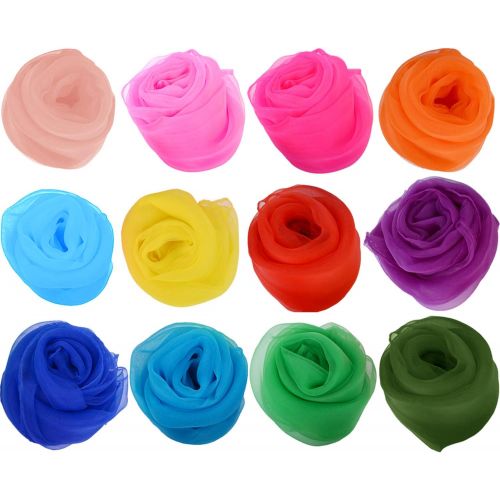  [아마존베스트]Zhanmai 36 Pieces Square Dance Scarves Juggling Scarf Props Magic Silky Scarves, 24 by 24 Inches (12 Colors)