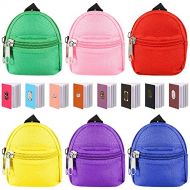 Zhanmai 14 Pieces Doll Accessories Include 6 Pieces Color Dolls Backpack Doll Zipper Backpack Mini Doll Backpack and 8 Pieces Miniatures Doll Books for Dollhouse Accessories